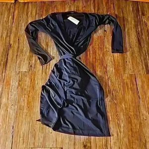 NWT Womens Ann Taylor Navy Knit Poly Spandex Wrap Dress sz 0